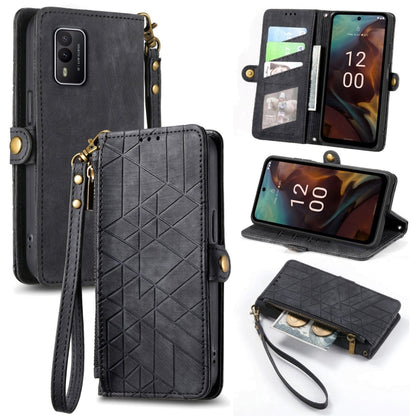 For Nokia XR21 Geometric Zipper Wallet Side Buckle Leather Phone Case(Black) - Nokia Cases by buy2fix | Online Shopping UK | buy2fix