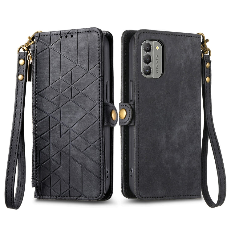 For Nokia C3 Geometric Zipper Wallet Side Buckle Leather Phone Case(Black) - Nokia Cases by buy2fix | Online Shopping UK | buy2fix