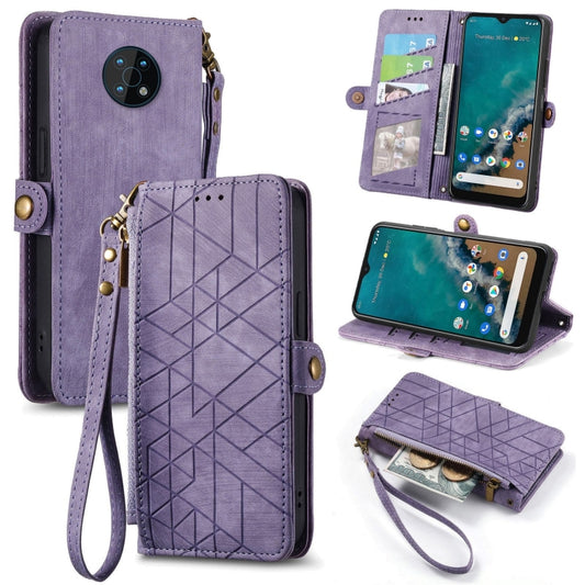 For Nokia G50 5G Geometric Zipper Wallet Side Buckle Leather Phone Case(Purple) - Nokia Cases by buy2fix | Online Shopping UK | buy2fix