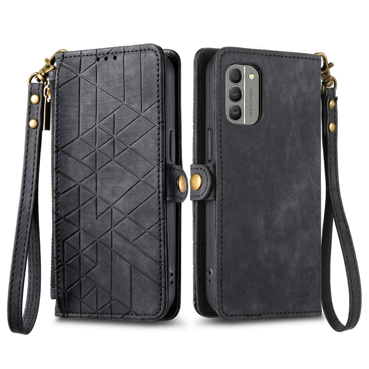 For Nokia G50 5G Geometric Zipper Wallet Side Buckle Leather Phone Case(Black) - Nokia Cases by buy2fix | Online Shopping UK | buy2fix