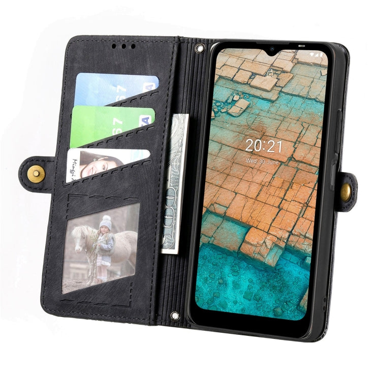 For Nokia C20 Geometric Zipper Wallet Side Buckle Leather Phone Case(Black) - Nokia Cases by buy2fix | Online Shopping UK | buy2fix