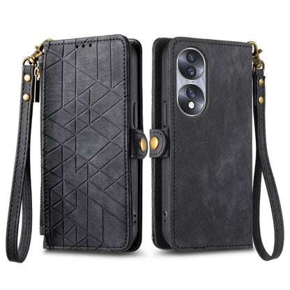 For Honor Magic5 Pro Geometric Zipper Wallet Side Buckle Leather Phone Case(Black) - Honor Cases by buy2fix | Online Shopping UK | buy2fix