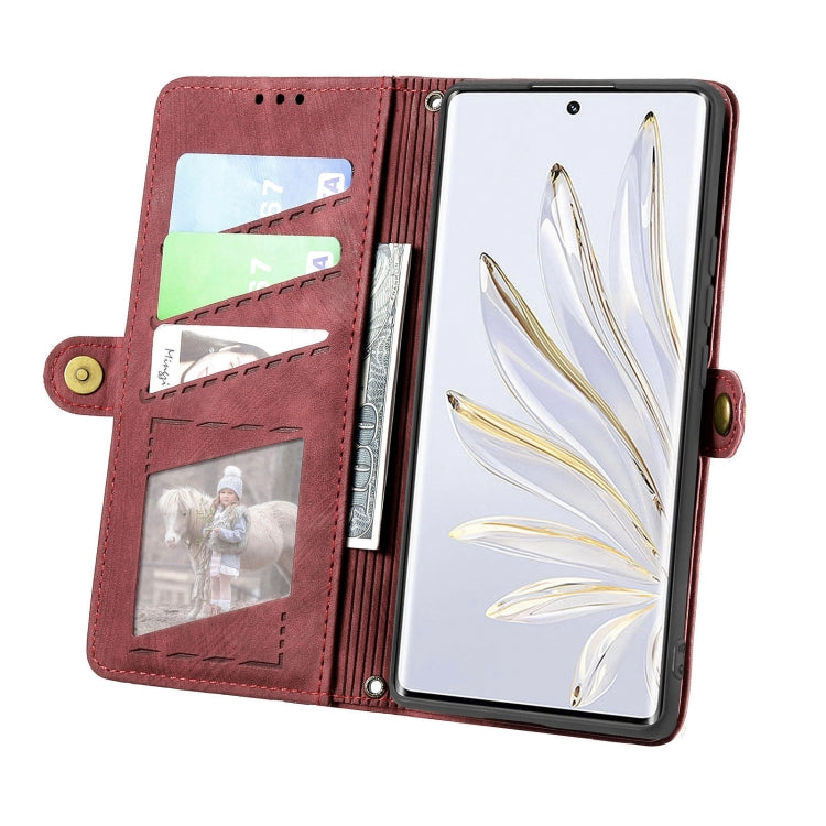 For Honor 70 Pro Geometric Zipper Wallet Side Buckle Leather Phone Case(Red) - Honor Cases by buy2fix | Online Shopping UK | buy2fix