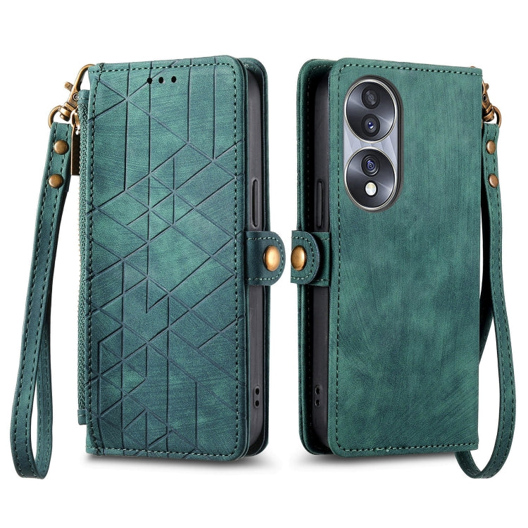 For Honor Magic4 Pro Geometric Zipper Wallet Side Buckle Leather Phone Case(Green) - Honor Cases by buy2fix | Online Shopping UK | buy2fix