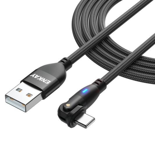 ENKAY 180 Degrees Rotating USB to 8 Pin Charging Data Cable with LED Light, Length:2m(Black) - Normal Style Cable by ENKAY | Online Shopping UK | buy2fix