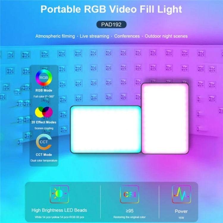 VLOGLITE PAD192RGB For DSLR Camera Gopro LED Camera Fill Light RGB Full Color Photography Lighting -  by buy2fix | Online Shopping UK | buy2fix