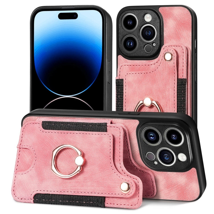 For iPhone 15 Pro Max Retro Skin-feel Ring Multi-card Wallet Phone Case(Pink) - iPhone 15 Pro Max Cases by buy2fix | Online Shopping UK | buy2fix