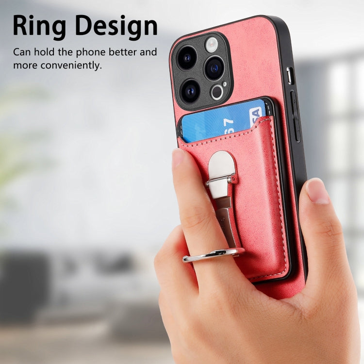 For iPhone 15 Pro Max Skin Feel Ring Holder Wallet Magnetic Phone Case(Pink) - iPhone 15 Pro Max Cases by buy2fix | Online Shopping UK | buy2fix