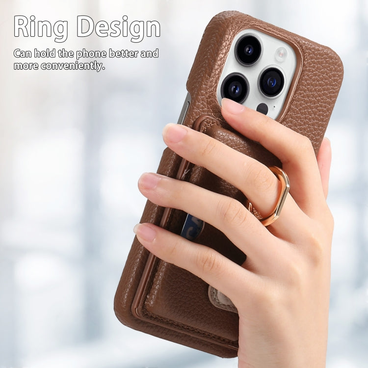 For iPhone 15 Pro Max Litchi Leather Oil Edge Ring Card Back Phone Case(Brown) - iPhone 15 Pro Max Cases by buy2fix | Online Shopping UK | buy2fix