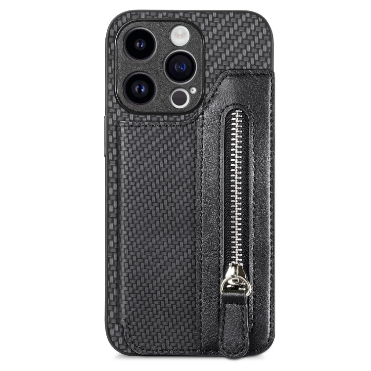 For iPhone 15 Pro Max Carbon Fiber Horizontal Flip Zipper Wallet Phone Case(Black) - iPhone 15 Pro Max Cases by buy2fix | Online Shopping UK | buy2fix