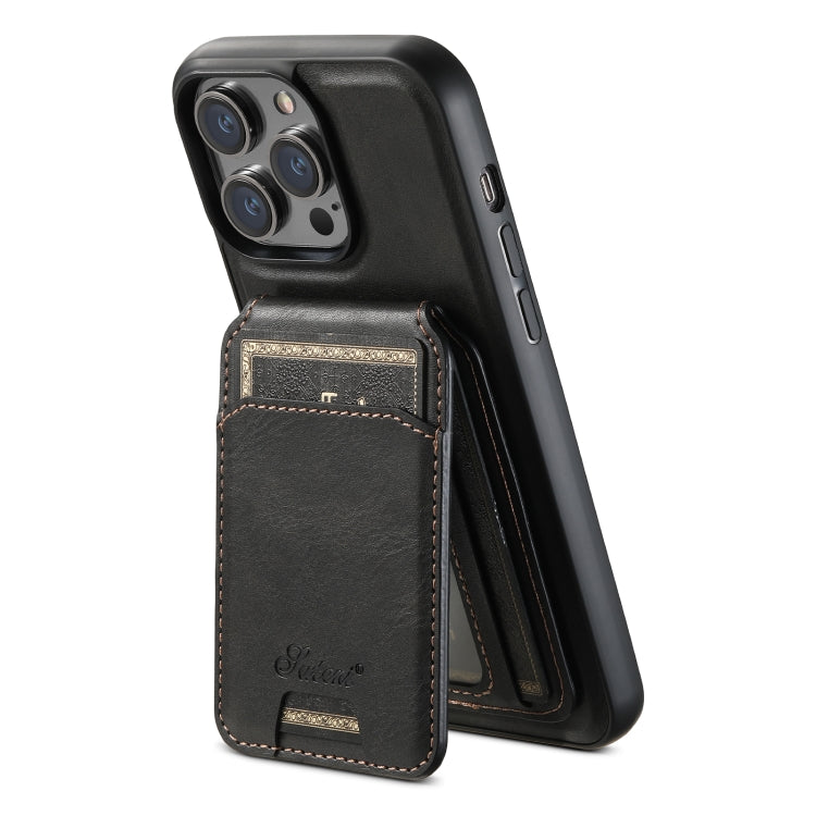 For iPhone 14 Pro Max Suteni H15 MagSafe Oil Eax Leather Detachable Wallet Back Phone Case(Black) - iPhone 14 Pro Max Cases by Suteni | Online Shopping UK | buy2fix