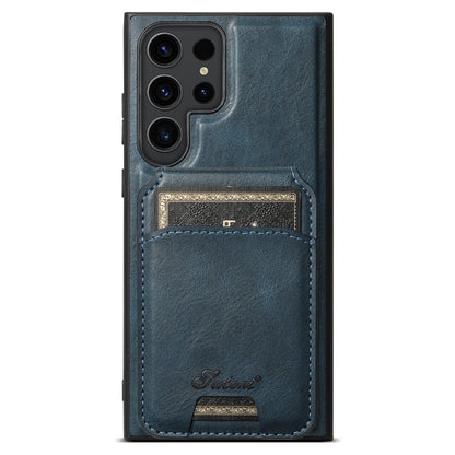 For Samsung Galaxy S22 Ultra 5G Suteni H15  Oil Eax Leather Detachable Wallet Back Phone Case(Blue) - Galaxy S22 Ultra 5G Cases by Suteni | Online Shopping UK | buy2fix