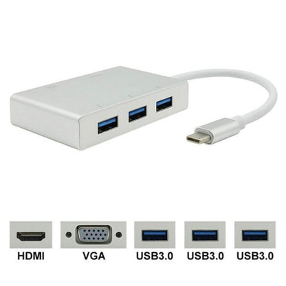 USB C to HDMI VGA USB Hub Adapter 5 in 1 USB 3.1 Converter for Laptop for MacBook,ChromeBook Pixel,Huawei MateBook - Computer & Networking by buy2fix | Online Shopping UK | buy2fix