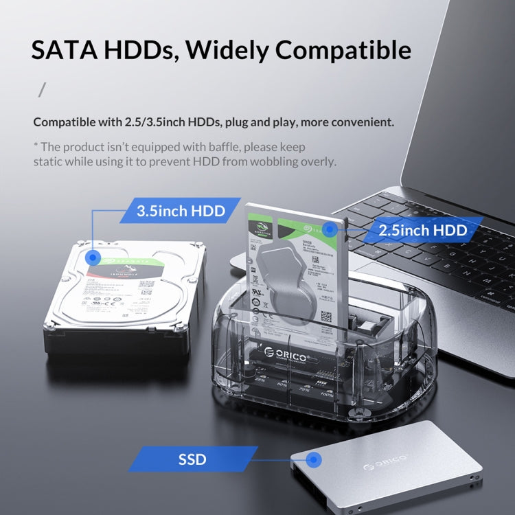 ORICO 6239C3 2.5/3.5inch 2 Bay Transparent Type-C Hard Drive Dock - HDD Enclosure by ORICO | Online Shopping UK | buy2fix