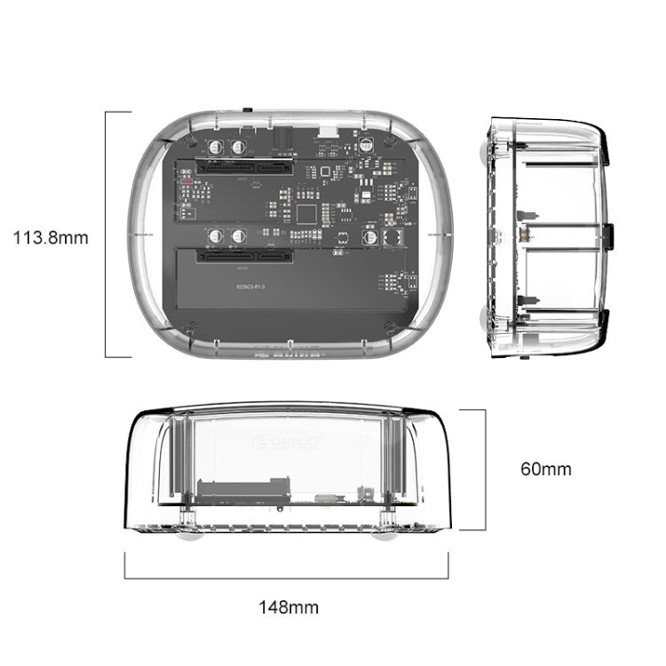 ORICO 6239C3 2.5/3.5inch 2 Bay Transparent Type-C Hard Drive Dock - HDD Enclosure by ORICO | Online Shopping UK | buy2fix