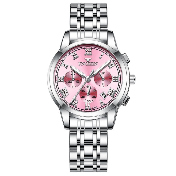 FNGEEN 4006 Ladies Quartz Watch Fashion Luminous Date Display Watch(White Steel Pink Surface) - Metal Strap Watches by FNGEEN | Online Shopping UK | buy2fix