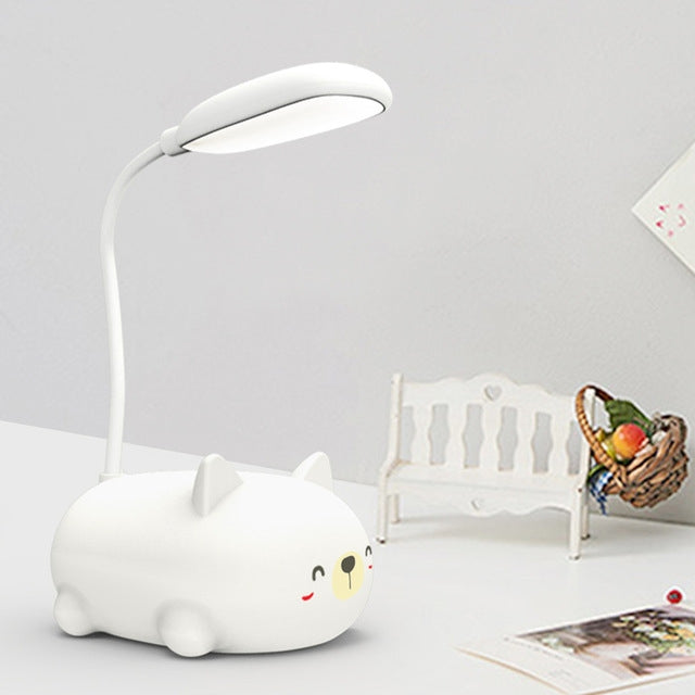 Cartoon Cat Design LED Eye Protection Reading Lamp USB Rechargeable Desk Lamp(White) -  by buy2fix | Online Shopping UK | buy2fix