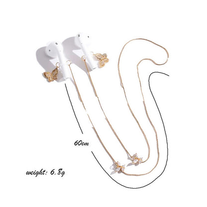 Universal Anti-lost Chain for Wireless Earphones Sweet and Simple Commuter Zircon Butterfly Anti-lost Necklace(Golden) - Apple Accessories by buy2fix | Online Shopping UK | buy2fix