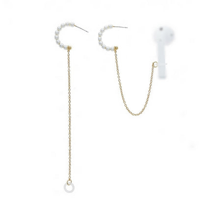 3 PCS Universal Bluetooth Headset Anti-lost C Type Pearl 925 Silver Needle Earring Ear Chain - Apple Accessories by buy2fix | Online Shopping UK | buy2fix