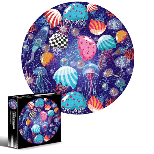 Round Shape Irregular Plane Puzzle Jigsaw Toy 1000 Pieces(Jellyfish) - Puzzle Toys by buy2fix | Online Shopping UK | buy2fix