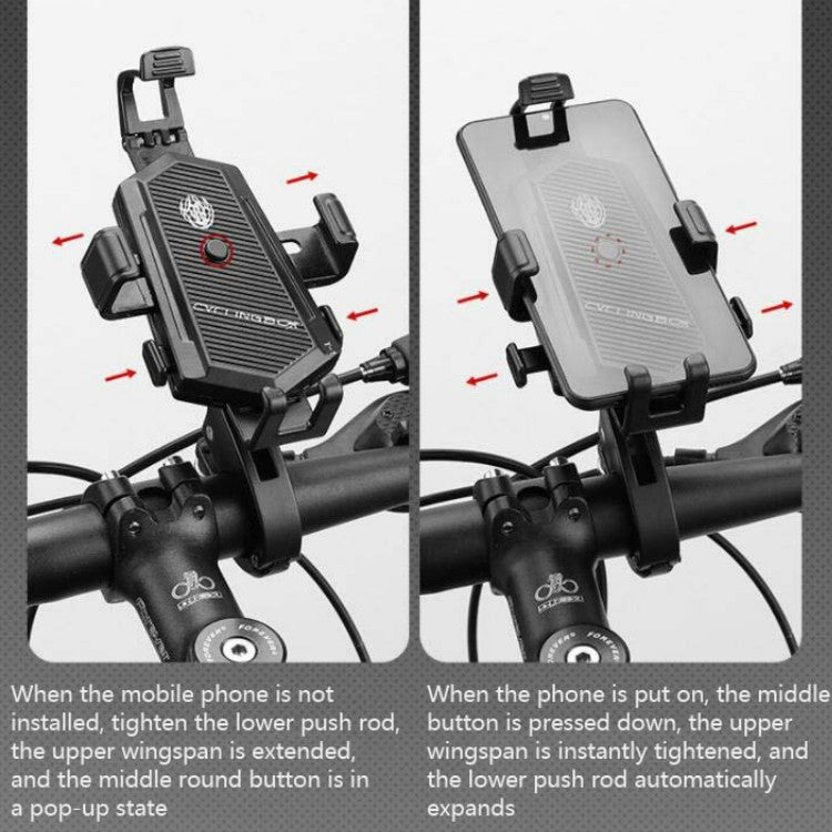 Bicycle Mobile Phone Holder Can Rotate And Adjust Fixed Aluminum Alloy Bracket Automatic Grab Bracket, Style:Handlebar Installation(Black) - Holders by buy2fix | Online Shopping UK | buy2fix
