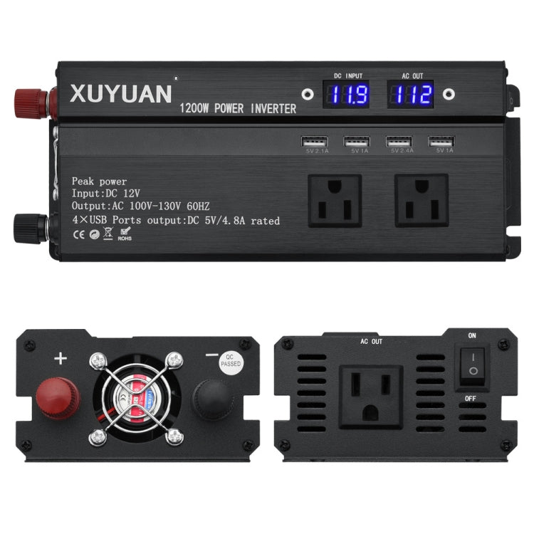 XUYUAN 1200W Car Inverter with LED Display Converter, US Plug, Specification: 12V to 110V -  by XUYUAN | Online Shopping UK | buy2fix