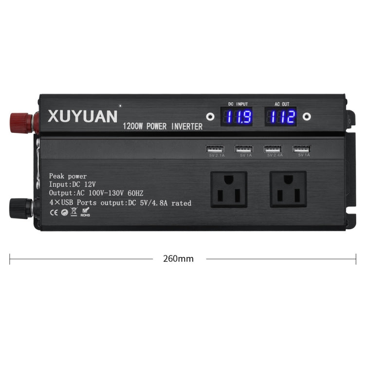 XUYUAN 1200W Car Inverter with LED Display Converter, US Plug, Specification: 12V to 110V -  by XUYUAN | Online Shopping UK | buy2fix