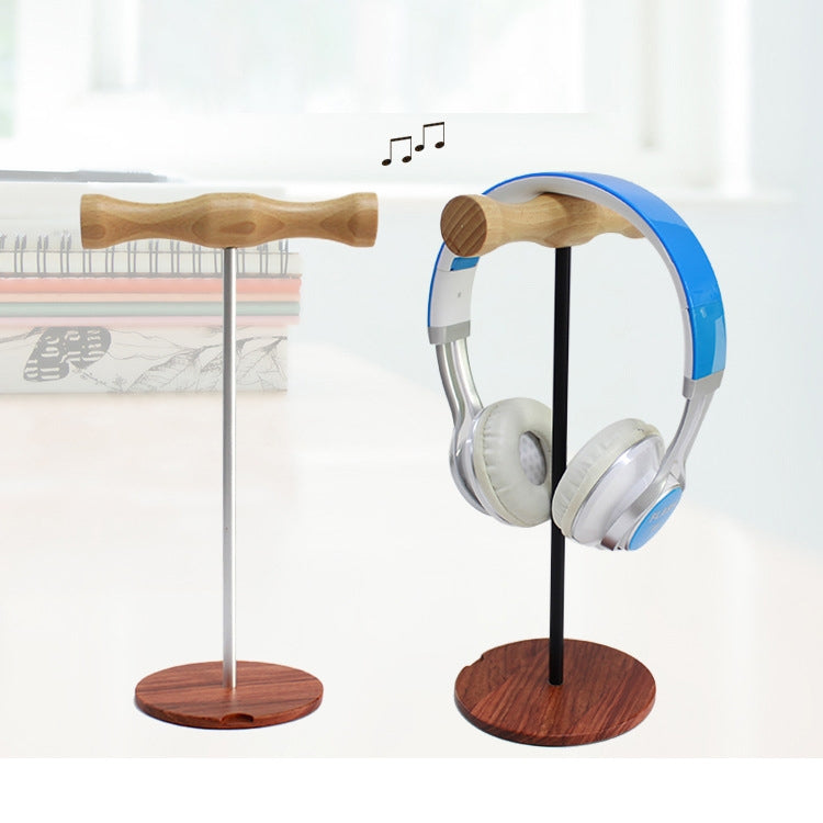 Creative Metal Rod Wooden Head-mounted Headphone Stand Display Holder, Colour: Single-sided Black Metal Rod - Headset Stand by buy2fix | Online Shopping UK | buy2fix