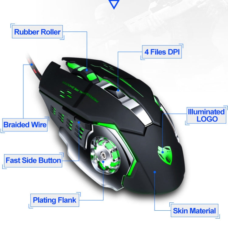 T-WOLF V6 USB Interface 6-Buttons 3200 DPI Wired Mouse Gaming Mechanical Macro Programming 7-Color Luminous Gaming Mouse, Cable Length: 1.5m(Macro Definition Audio Version White) - Wired Mice by T-WOLF | Online Shopping UK | buy2fix