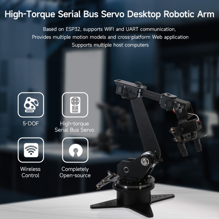 Waveshare High-Torque Serial Bus Servo, Desktop Robotic Arm Kit, Based On ESP32, 5-DOF, Plug:US Plug - Consumer Electronics by Waveshare | Online Shopping UK | buy2fix