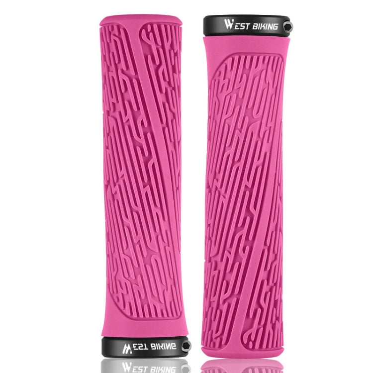 1 Pair WEST BIKING YP0804061 Bicycle Anti-Slip Shock Absorber Grip Mountain Bike Rubber Handlebar Cover(Rose Pink) - Bicycle Grips by WEST BIKING | Online Shopping UK | buy2fix