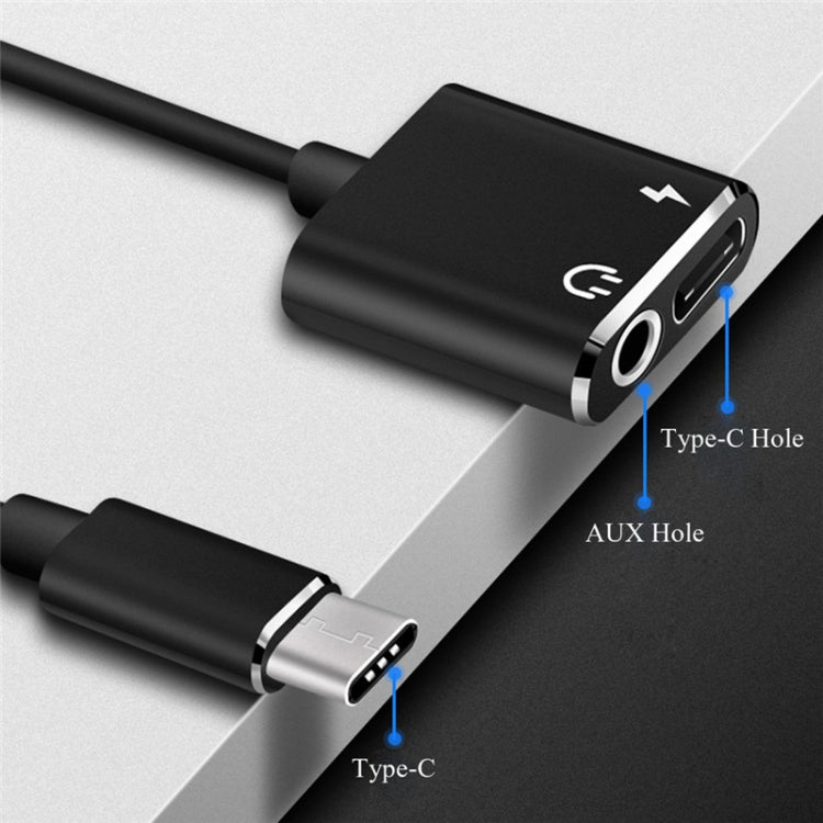 USB-C / Type-C to 3.5mm Aux + USB-C / Type C Earphone Adapter Charger Audio Cable(black) - Mobile Accessories by buy2fix | Online Shopping UK | buy2fix