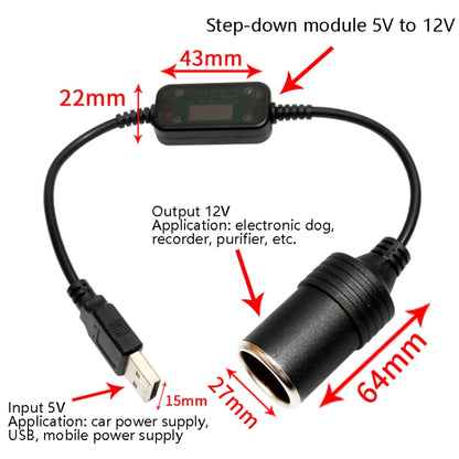 5V Turn 12V USB To Cigarette Lighter Socket Female Head Driving Recorder Mobile Power Cord, Specification: 1m - In Car by buy2fix | Online Shopping UK | buy2fix