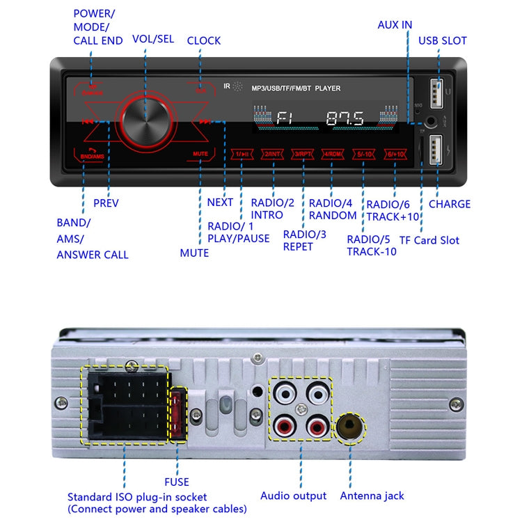 A2818 Car Bluetooth Speakerphone Car MP3 Player Function Touch Double U Disk Colorful Lights Radio, Specification: Standard - In Car by buy2fix | Online Shopping UK | buy2fix