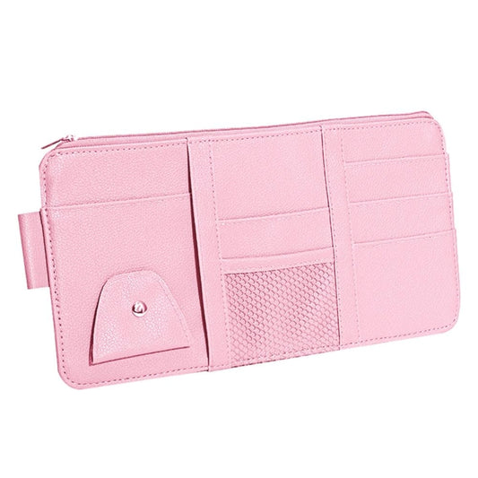 2 PCS Auto Sun Visor Card Clip Business Card Glasses Clip Zipper Car Mobile Phone Document Folder(Pink) - In Car by buy2fix | Online Shopping UK | buy2fix