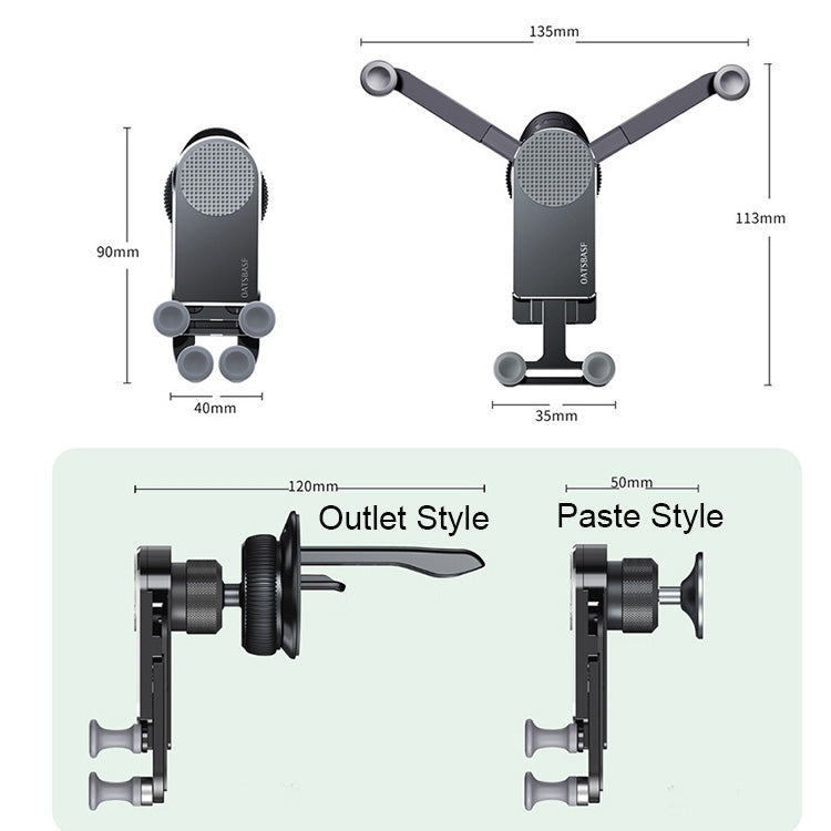 Oatsbasf Car Gravity Metal Bracket Scalable and Stable Mobile Phone Bracket Folding Screen Mobile Phone Exclusive Car Bracket(Paste Black) - In Car by Oatsbasf | Online Shopping UK | buy2fix