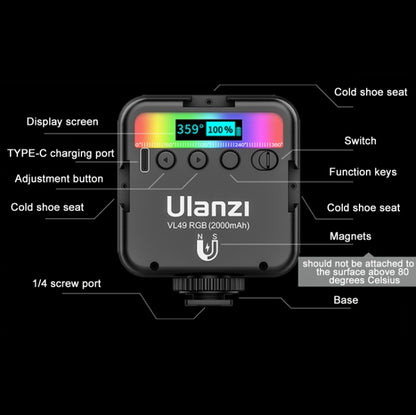 Ulanzi VL49 RGB Small LED Video Fill Light 6W Vlog Photography Beauty Light(Black) - Camera Accessories by Ulanzi | Online Shopping UK | buy2fix