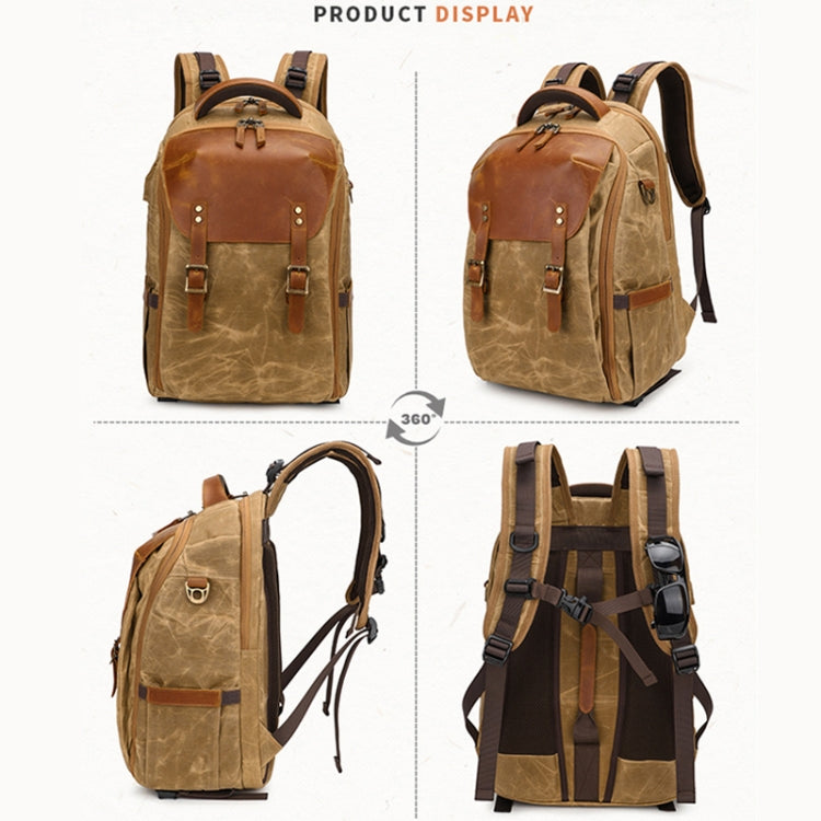 K805 Waterproof Batik Canvas Camera Backpack Outdoor Liner Shoulder Photography Bag(Khaki) - Camera Accessories by buy2fix | Online Shopping UK | buy2fix