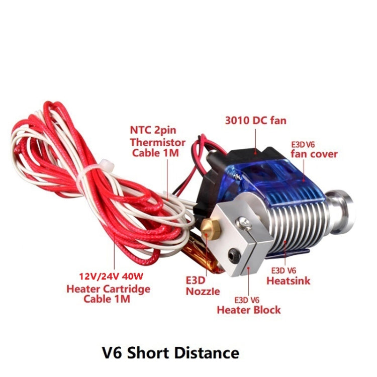 3D V6 Printer Extrusion Head Printer J-Head Hotend With Single Cooling Fan, Specification: Short 1.75 / 0.4mm - Consumer Electronics by buy2fix | Online Shopping UK | buy2fix