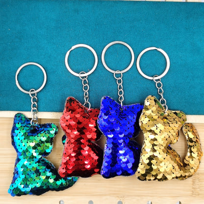 10 PCS PET Sequins Reflective Cat Keychain Bag Car Pendant, Colour: Green 4 - In Car by buy2fix | Online Shopping UK | buy2fix