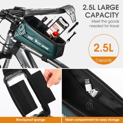 WEST BIKING 2.5L Bicycle Front Beam Mobile Phone Touch Screen Hard Shell Bag(Dark Green) - Bicycle Bags by WEST BIKING | Online Shopping UK | buy2fix