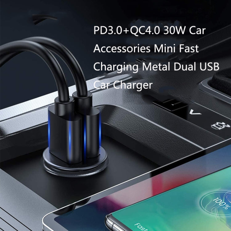 SC-G03 30W PD 3.0 USB-C / Type-C + QC 3.0 USB Mini Zinc Alloy Fast Charging Car Charger(Silver) - In Car by buy2fix | Online Shopping UK | buy2fix