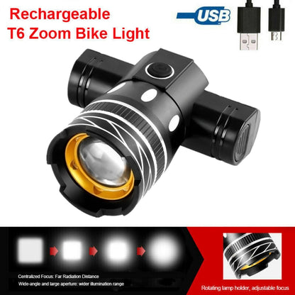 7602 LED USB Charging Telescopic Zoom Bicycle Front Light, Specification: Headlight + 928 Taillight - Headlights by buy2fix | Online Shopping UK | buy2fix