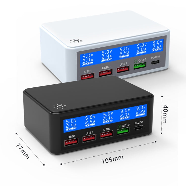 618 QC3.0 + PD20W + 3 x USB Ports Charger with Smart LCD Display, EU Plug (Black) - Multifunction Charger by buy2fix | Online Shopping UK | buy2fix