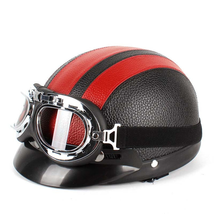 BSDDP A0318 PU Helmet With Goggles, Size: One Size(Black Red) - In Car by BSDDP | Online Shopping UK | buy2fix