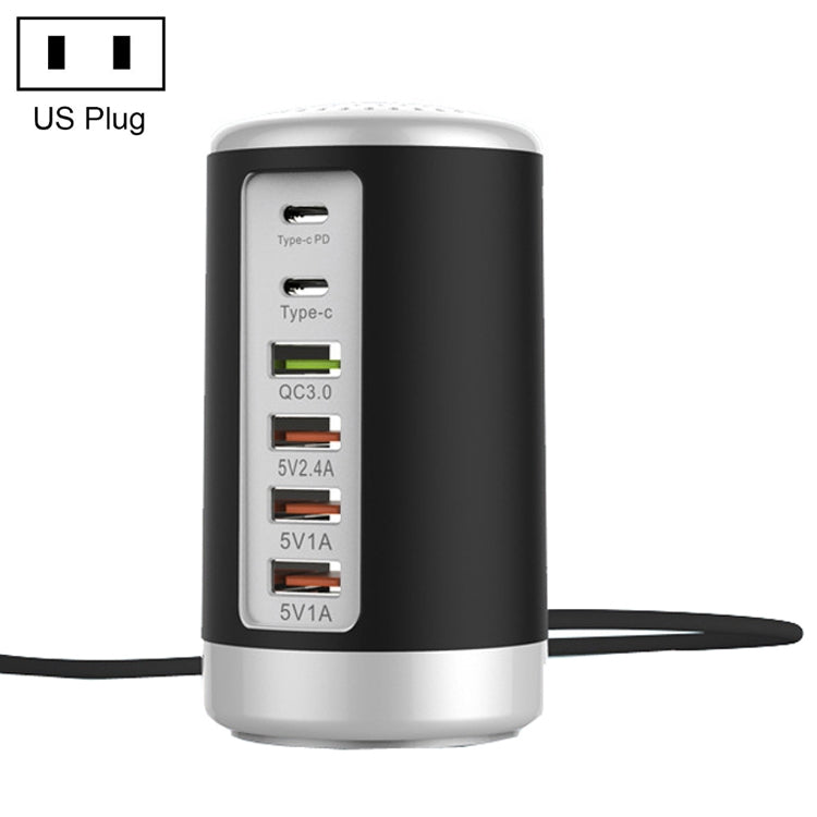 4 X USB + 2 X Type-C 65W Cylinder Multifunction Charger, US Plug(Black) - Multifunction Charger by buy2fix | Online Shopping UK | buy2fix