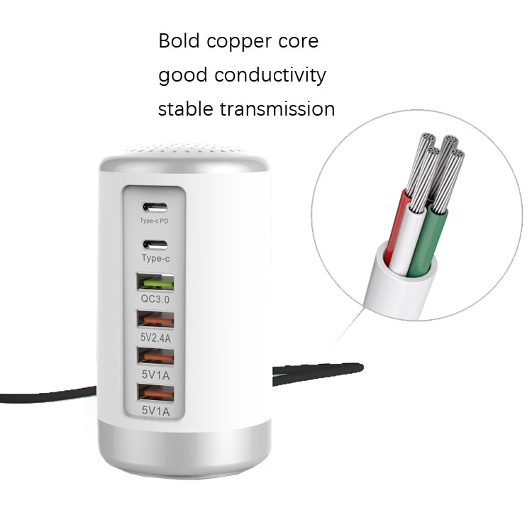 4 X USB + 2 X Type-C 65W Cylinder Multifunction Charger, US Plug(Black) - Multifunction Charger by buy2fix | Online Shopping UK | buy2fix