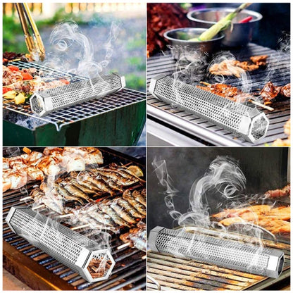 12 Inch Stainless Steel 304 Smoked Tube BBQ Box Outdoor Cold Smoke Box,Style: Tube + Brush + Hook - Home & Garden by buy2fix | Online Shopping UK | buy2fix