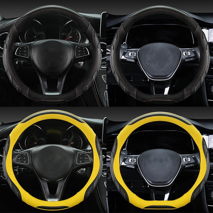 Leather Carbon Fiber Stitching Car Steering Wheel Set, Diameter: 38cm(Black Yellow D Shape) - In Car by buy2fix | Online Shopping UK | buy2fix