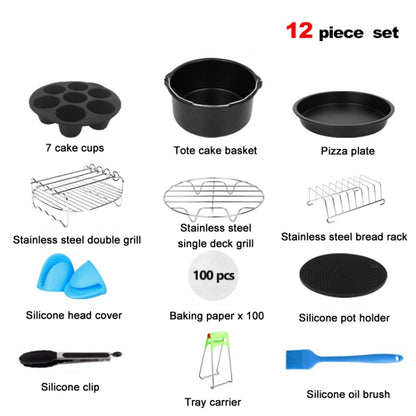 12 PCS/Set 7 Inch Air Fryer Baking Accessories Stainless Steel Set - Kitchen Machine Accessories by buy2fix | Online Shopping UK | buy2fix